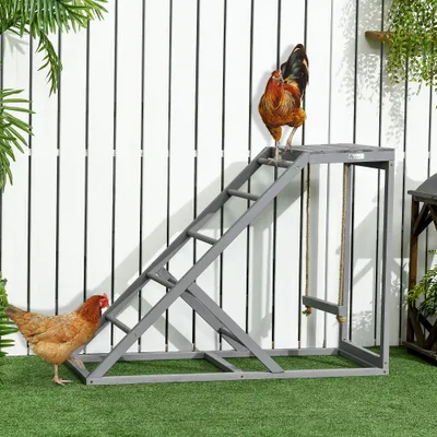 PawHut - Perchoir poule 3 en 1 balançoire plateforme H.71cm-gris