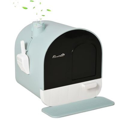 PawHut - Maison de toilette litière chat porte battante pelle filtre