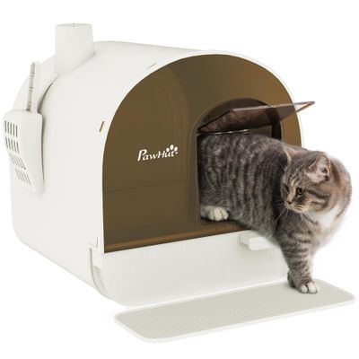 PawHut - Maison de toilette litière chat porte battante pelle filtre