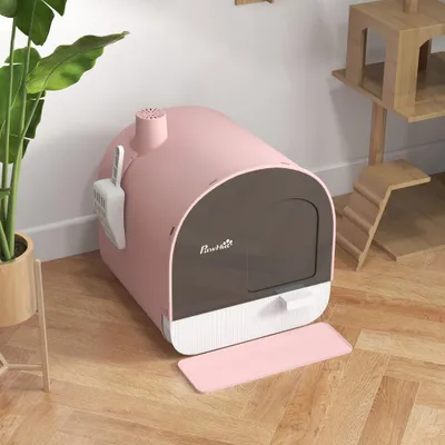 PawHut - Maison de toilette litière chat porte battante pelle filtre