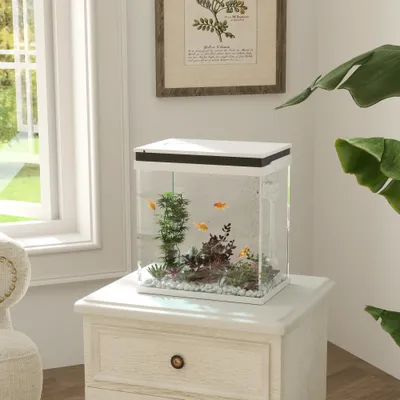 PawHut - Aquarium en verre filtre, LED, pompe, couvercle -blanc