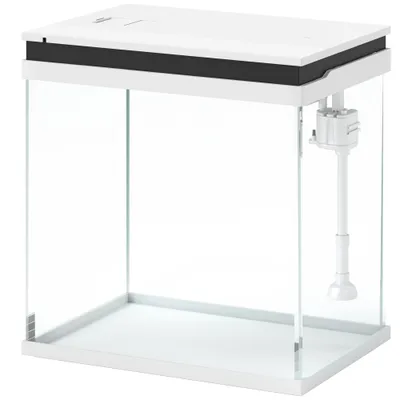 PawHut - Aquarium en verre filtre, LED, pompe, couvercle -blanc