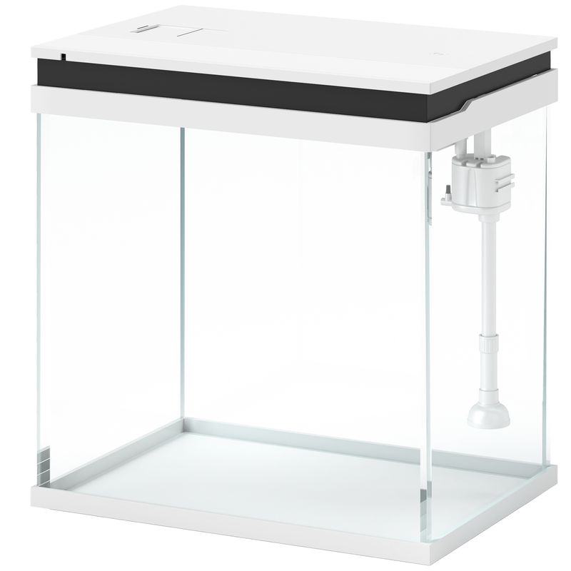 PawHut - Aquarium en verre filtre, LED, pompe, couvercle -blanc
