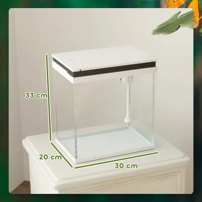 PawHut - Aquarium en verre filtre, LED, pompe, couvercle -blanc