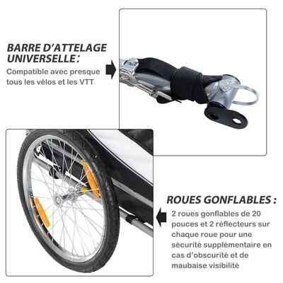 PawHut - Remorque vélo pour chiens avec 8 réflecteurs drapeau - blanc noir