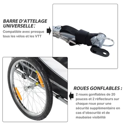 PawHut - Remorque vélo pour chiens avec 8 réflecteurs drapeau - blanc noir