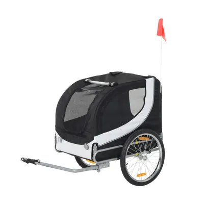 PawHut - Remorque vélo pour chiens avec 8 réflecteurs drapeau - blanc noir