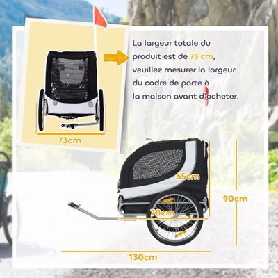 PawHut - Remorque vélo pour chiens avec 8 réflecteurs drapeau - blanc noir
