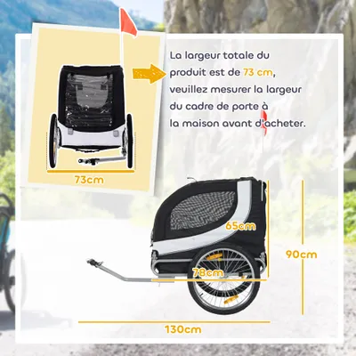 PawHut - Remorque vélo pour chiens avec 8 réflecteurs drapeau - blanc noir
