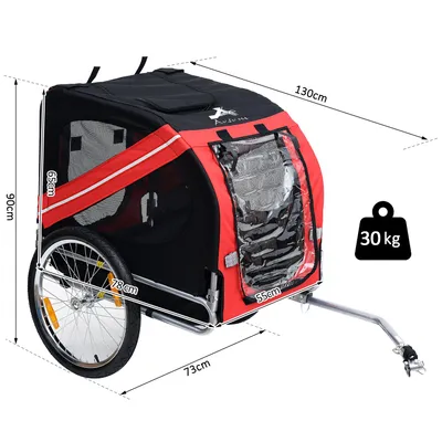 PawHut - Remorque Vélo Chien Pliable Imperméable H.90cm - rouge