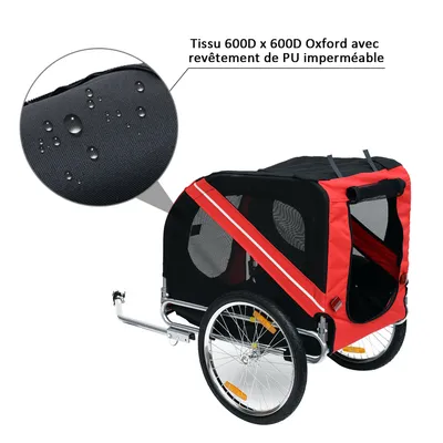 PawHut - Remorque Vélo Chien Pliable Imperméable H.90cm - rouge