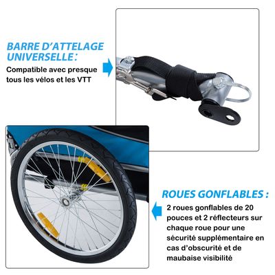 PawHut - Remorque vélo pour chiens avec 8 réflecteurs drapeau - bleu noir
