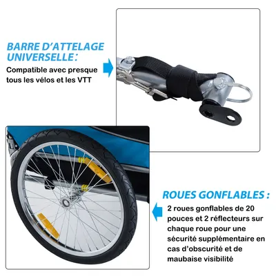 PawHut - Remorque vélo pour chiens avec 8 réflecteurs drapeau - bleu noir