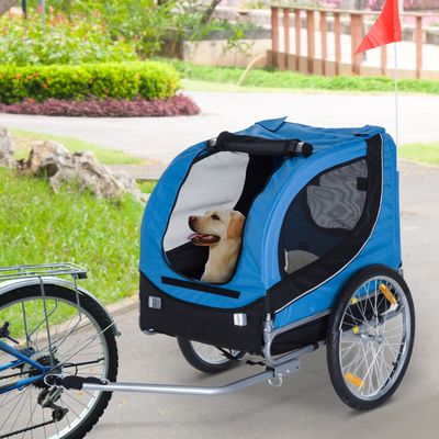 PawHut - Remorque vélo pour chiens avec 8 réflecteurs drapeau - bleu noir