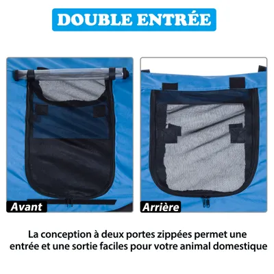 PawHut - Remorque vélo pour chiens avec 8 réflecteurs drapeau - bleu noir