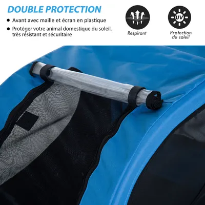 PawHut - Remorque vélo pour chiens avec 8 réflecteurs drapeau - bleu noir