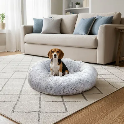 Feandrea Lit pour Chien, Panier en Forme de Beignet pour Chien