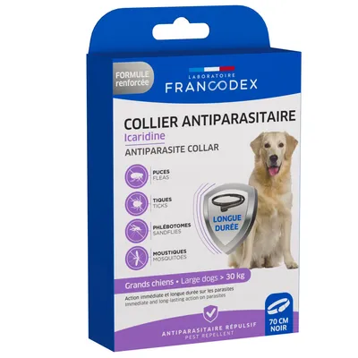 Collier antiparasitaire à l'Icaridine Francodex 70 cm - Noir pour grand plu
