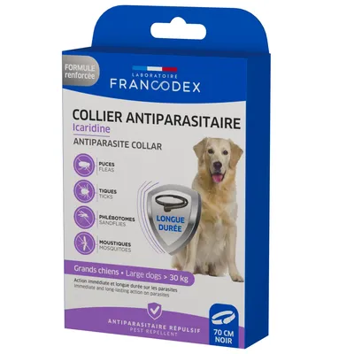 Collier antiparasitaire à l'Icaridine Francodex 70 cm - Noir pour grand plu