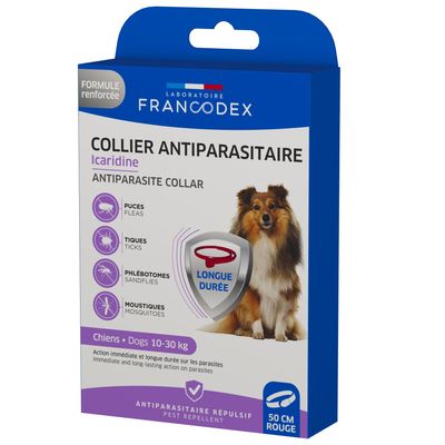 Collier Antiparasitaire Icaridine Rouge 50 cm pour Chien (10-30 kg)