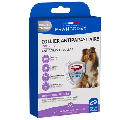 Collier Antiparasitaire Icaridine Rouge 50 cm pour Chien (10-30 kg)