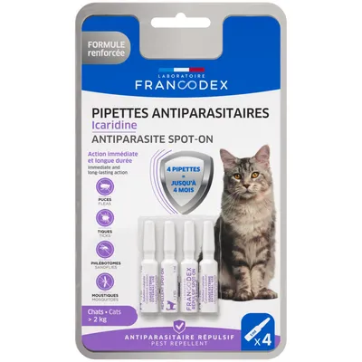 4 Pipettes antiparasitaires Icaridine Francodex - Chat plus de 2 kg