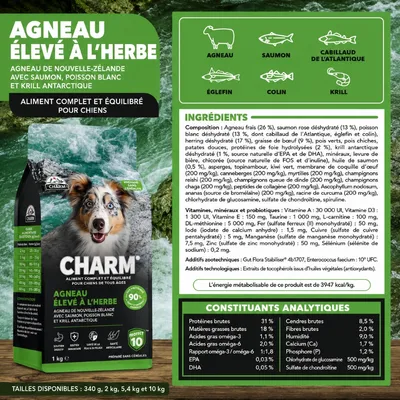 CHARM Croquettes Agneau pour Chien 2kg - Sans Céréales CHARM Croquettes Agneau pour Chien 2kg - Sans Céréales