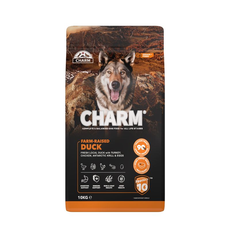 CHARM Croquettes Canard 10kg Chien Actif - Premium Sans Céréales