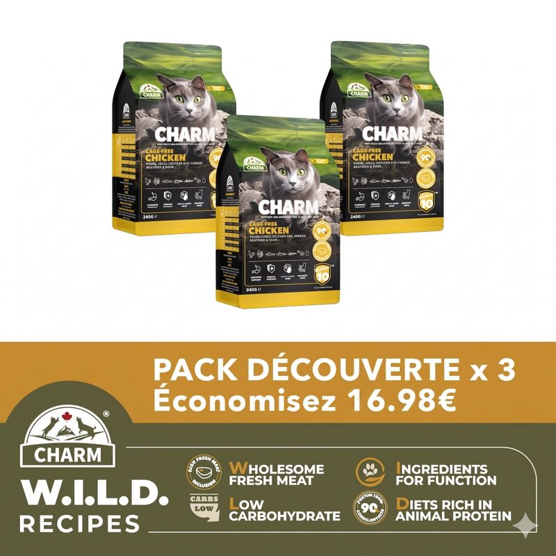 CHARM Pack 3x Poulet 340g Chat - Bundle Découverte Premium
