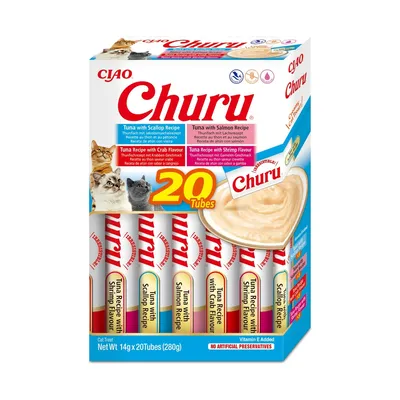 Inaba Churu Puré Variedad Atún con Marisco Snack Cremoso para gatos