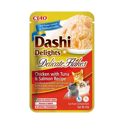 Dashi Delights Delicate Flakes pour chats Poulet au Thon et Saumon Dashi Delights Delicate Flakes pour chats Poulet au Thon et Saumon