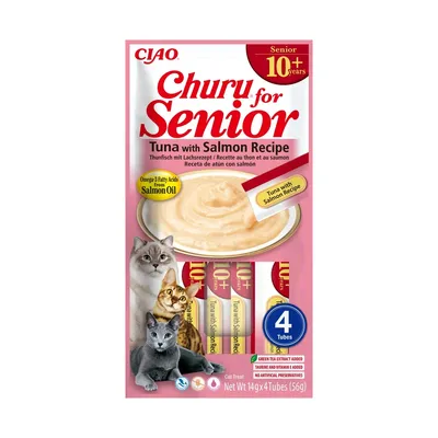Inaba Churu Senior 10+ Atún con Salmón Snack Cremoso para gatos