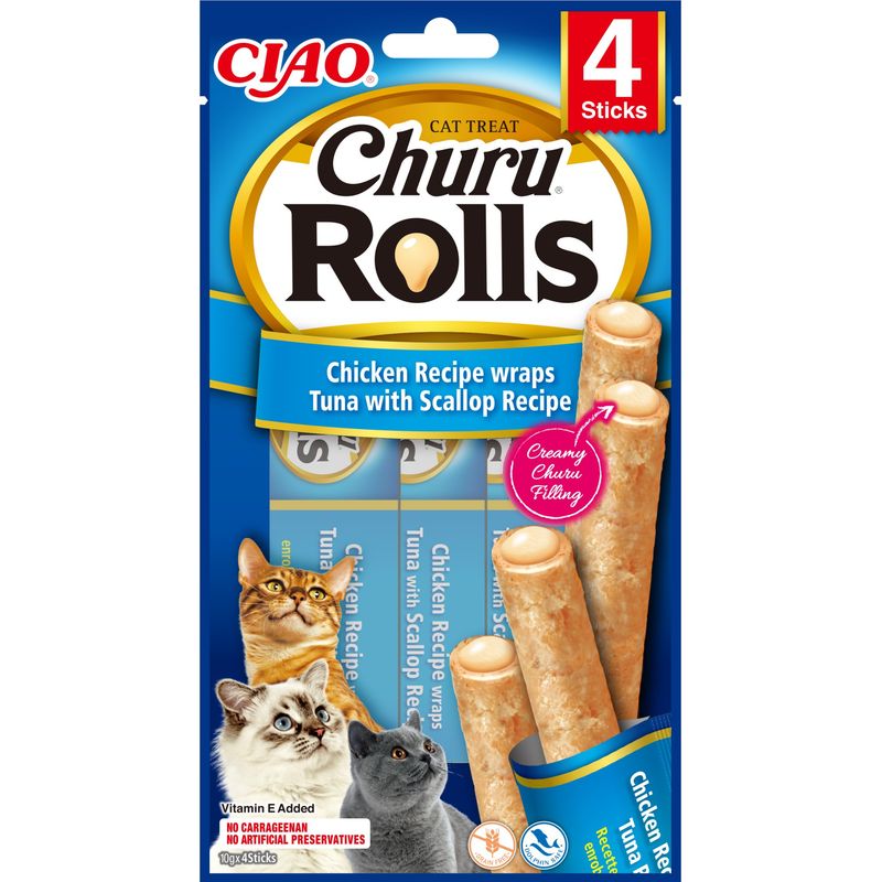 INABA - Friandise Chat - Churu Rolls Poulet Thon Coquilles Saint-Jacques