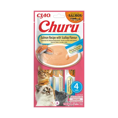 INABA FOODS – Churu Saumon et pétoncle – Sticks crémeux pour chat
