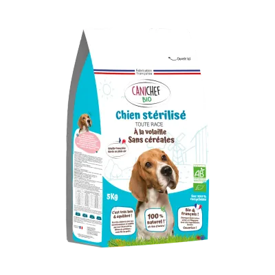 Canichef - Croquettes  BIO à la Volaille Sans Céréales pour Chien stérilisé
