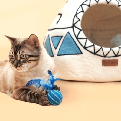 Balle à plumes pour chat en laine naturelle Ibis