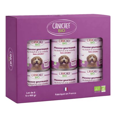 Canichef - Mousse Bio Sans Céréales au Poulet pour Chien (12 x 400gr)