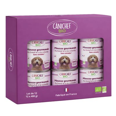 Canichef - Mousse Bio Sans Céréales au Poulet pour Chien (12 x 400gr)