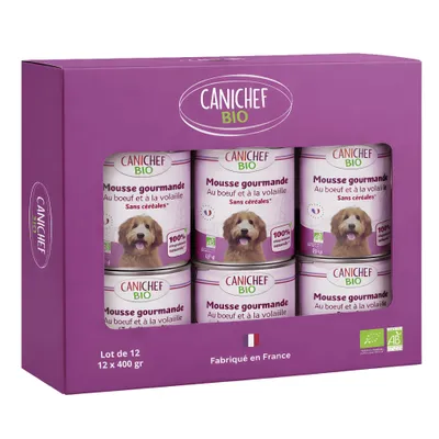Canichef - Mousse Bio Sans Céréales au Poulet pour Chien (12 x 400gr)