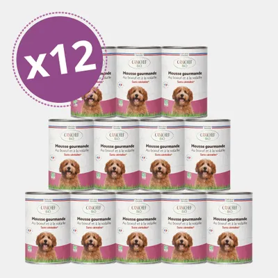 Canichef - Mousse Bio Sans Céréales au Poulet pour Chien (12 x 400gr)