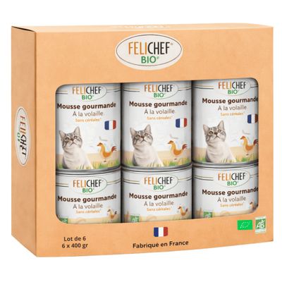 Felichef - Mousse Bio Sans Céréales à la Volaille pour Chat (12 x 400gr)