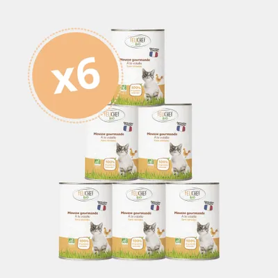 Felichef - Mousse Bio Sans Céréales à la Volaille pour Chat (6x 400 gr)