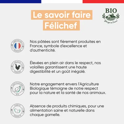 Felichef - Mousse Bio Sans Céréales à la Volaille pour Chat (6x 400 gr)