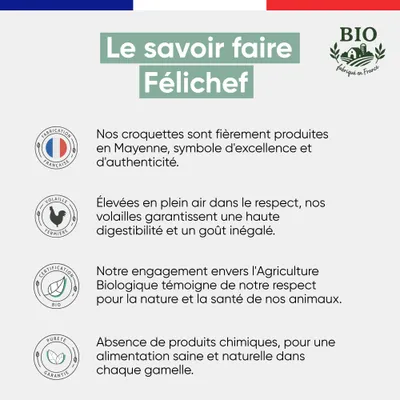 Felichef - Croquettes Bio Sans Céréales Volaille Senior