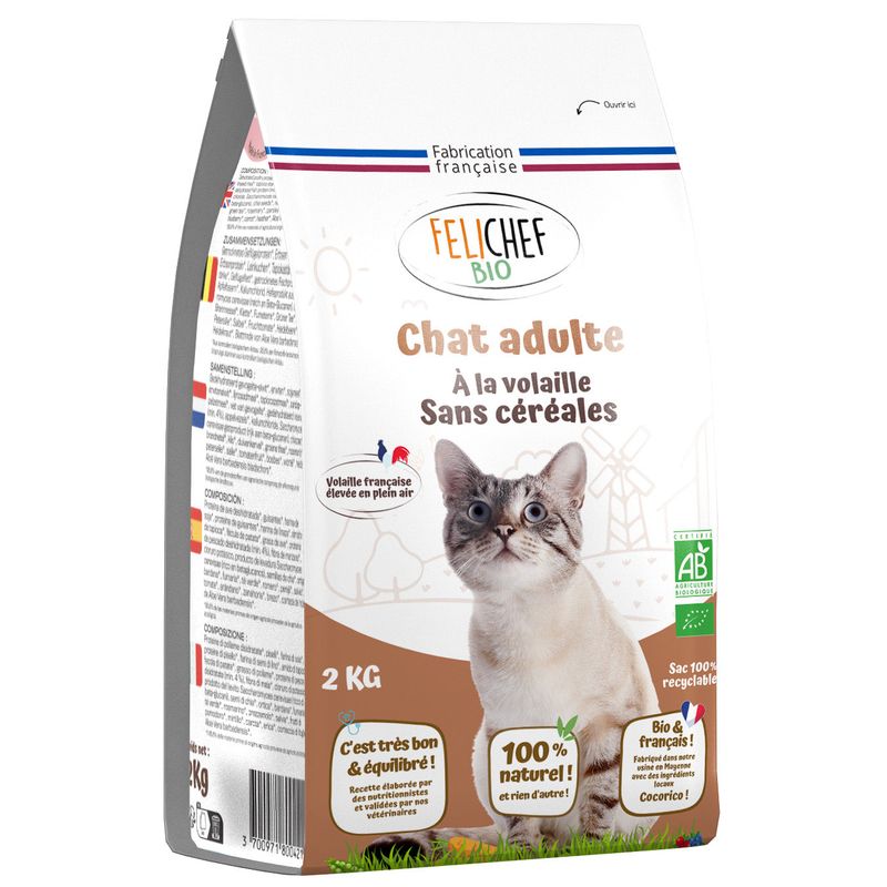 Felichef - Croquettes Bio Sans Céréales Volaille Chat