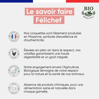 Felichef - Croquettes BIO Volaille Chat adulte Felichef - Croquettes BIO Volaille Chat adulte