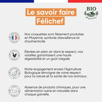 Felichef - Croquettes Bio Sans Céréales Volaille Stérilisé 2kg