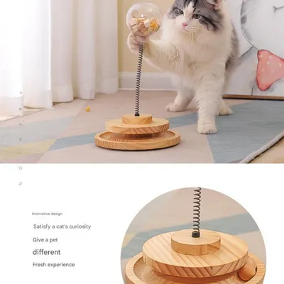 FurryFusion Jeu intelligent pour chat: boule à nourriture bascule en bois
