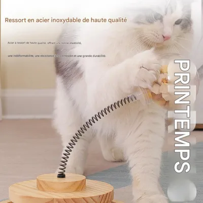 FurryFusion Jeu intelligent pour chat: boule à nourriture bascule en bois