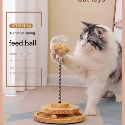 FurryFusion Jeu intelligent pour chat: boule à nourriture bascule en bois